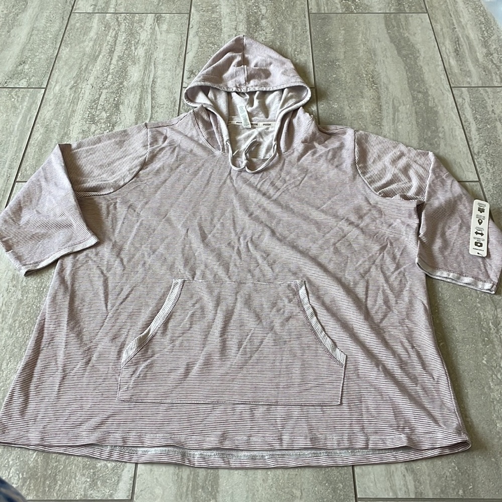 RBX 2X pin  stripes of cream and brown,hooded with strings,3/4sleeves for women